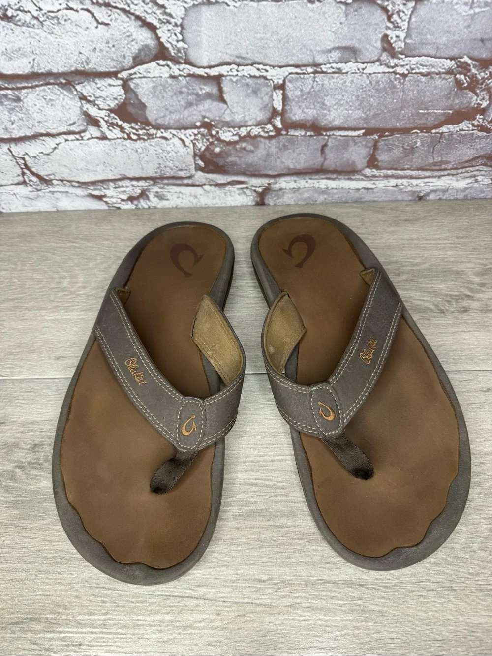 Olukai Ohana Brown Synthetic Beach Flip Flops Sandals Men Sz 12M US/46EU
